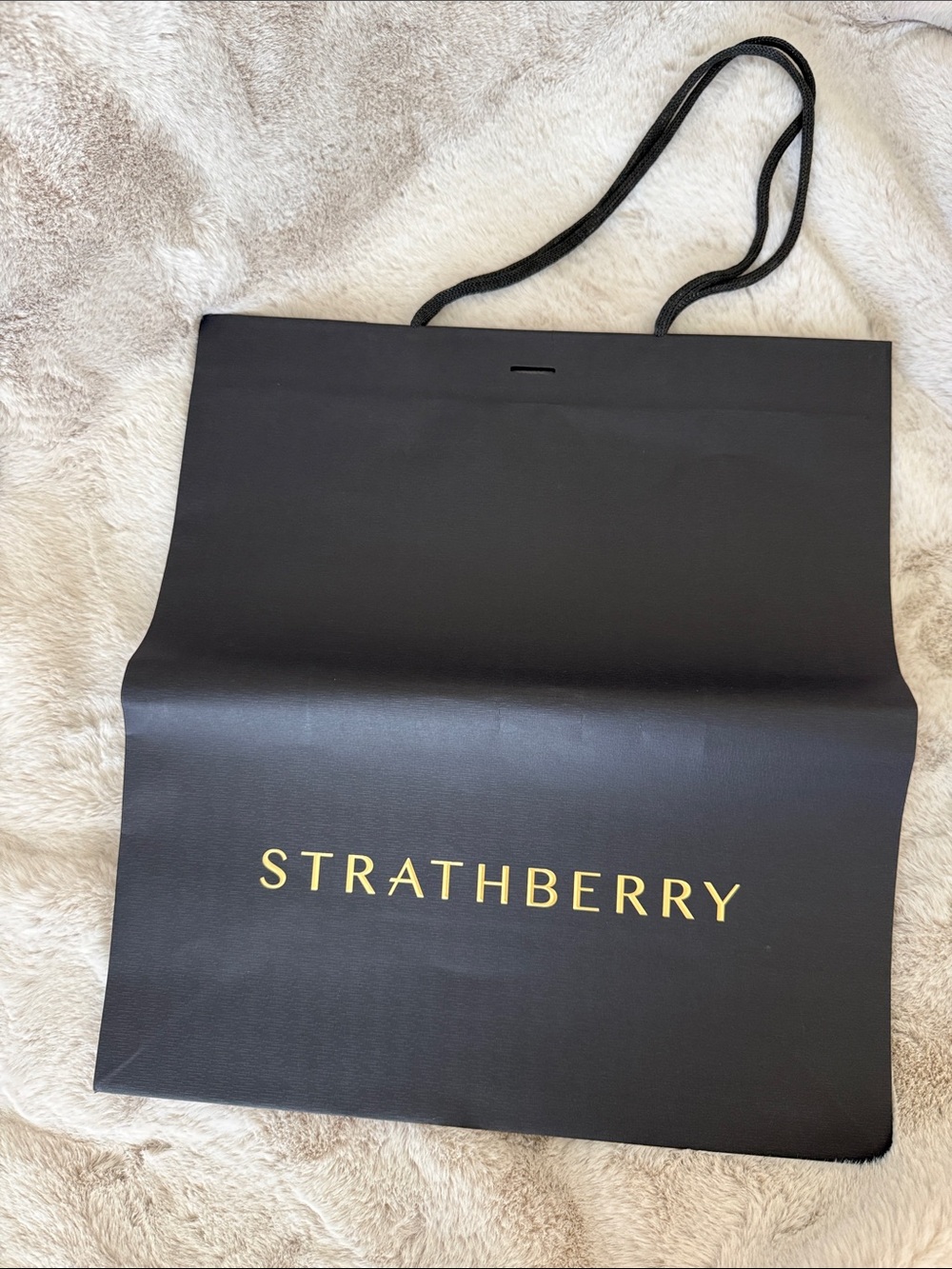 Strathberry Black Tote with Gold Lettering